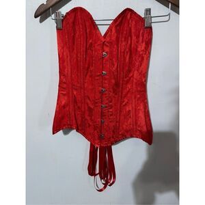 Top Drawer Daisy Corsets Women's Small Red Satin with Lace Overlay Corset Steel